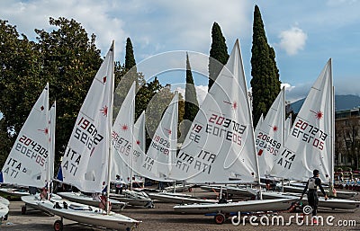 Sailing Boats Lake Garda Italy Editorial Stock Photo