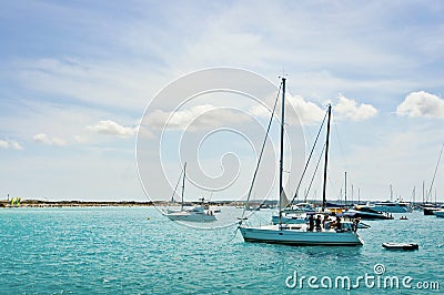 Sailing boats near the island of Formentera Editorial Stock Photo