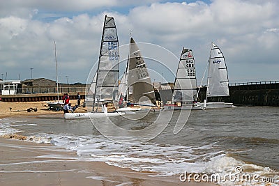 Sailing boats preparing to race. Editorial Stock Photo