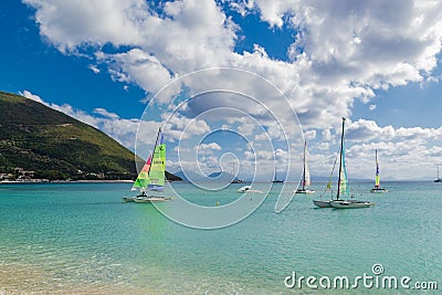 Sailing boats in Vasiliki Bay, Lefkada, Greece Editorial Stock Photo