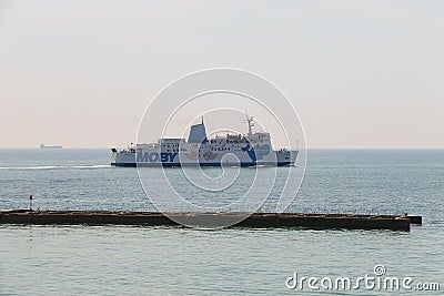 Sailing ferry boat Moby Love in Piombino seaport, Italy Editorial Stock Photo