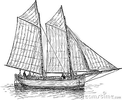 A sailing fishing boat in the sea Vector Illustration