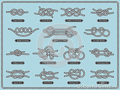 Sailing rope knots. Vector set of nautical design elements Vector Illustration