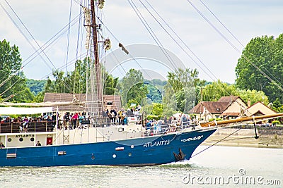 The sailing ship Atlantis, Elbe Warrior second name, is on the Seine river in France for Armada exhibition Editorial Stock Photo