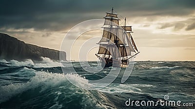 A sailing ship embarks on an adventurous journey, guided by the whims of the sea Stock Photo