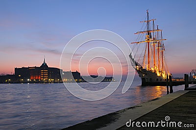 Sailing ship moored in Venice Stock Photo