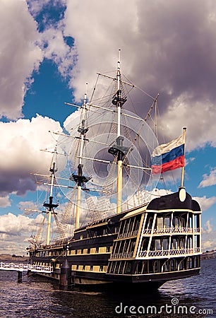 Sailing ship at a mooring Stock Photo