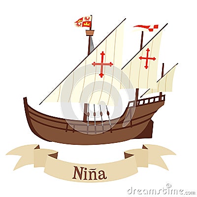 Sailing ship Ninya. Participant of the campaign of Christopher Columbus Vector Illustration