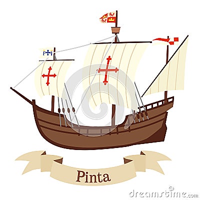 Sailing ship Pinta. Participant of the campaign of Christopher Columbus Vector Illustration