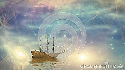 Sailing ship sails amongst the stars Stock Photo