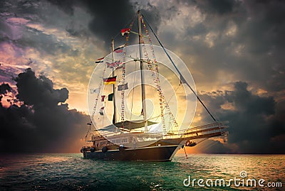 Sailing ship in sea Stock Photo