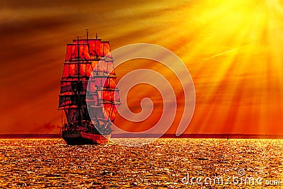 Sailing ship on the sea Stock Photo