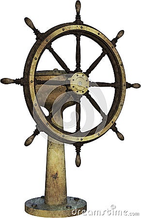 Sailing Ship Steering Wheel, Isolated Stock Photo