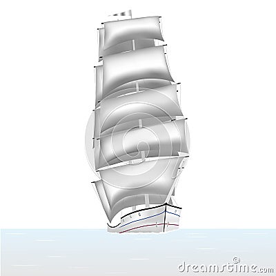 Sailing ship with their sails in the sea Vector Illustration