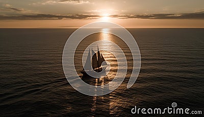 Sailing ship on tranquil sunset water horizon generated by AI Stock Photo