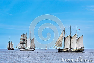 Sailing ships on the Baltic Sea during the Hanse Sail in Warnemuende, Germany Stock Photo