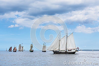 Sailing ships on the Baltic Sea during the Hanse Sail in Warnemuende, Germany Stock Photo