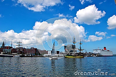 Sailing ships and cruise liner Stock Photo