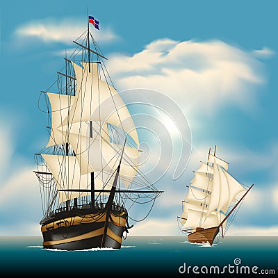 Sailing ships Vector Illustration