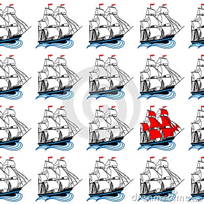 Sailing ships with white and red sails Vector Illustration