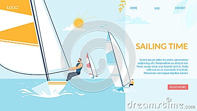 Sailing Time Banner, Team Struggle Regatta Ship Vector Illustration