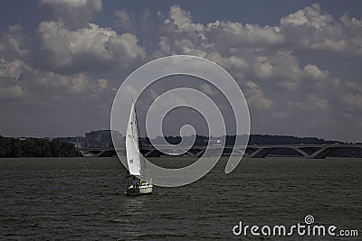 Sailing toward the Wilson Bridge and National Harbor Editorial Stock Photo