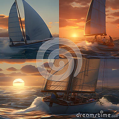 sailing trip sea breezes sunsets Hyper-realistic textures two generative AI Stock Photo