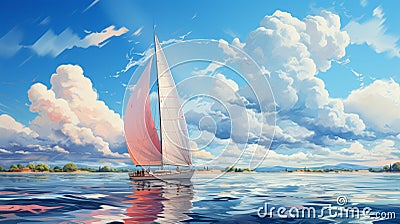 A sailing trip with a yacht and calm waters watercolor. Generative AI. Stock Photo