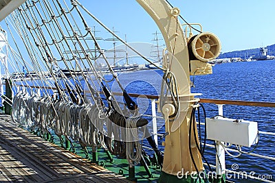 Sailing vessel ropes rigging Stock Photo