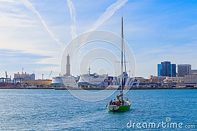 Sailing yacht classic regatta. Yachting in Genoa harbor, Italy Editorial Stock Photo