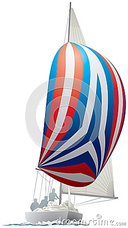 Sailing Yacht with colorful spinnaker Vector Illustration