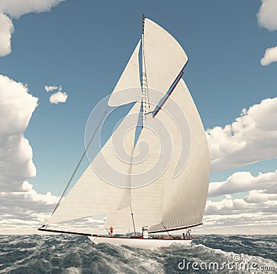 Sailing yacht in the open sea Cartoon Illustration