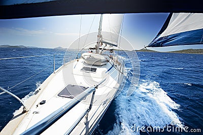 Sailing on Yacht at sunny day Stock Photo