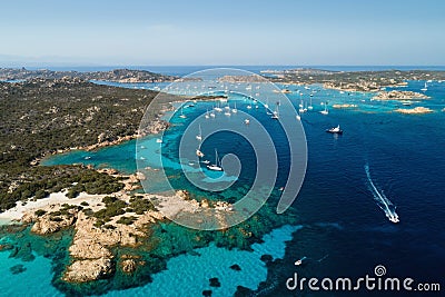 Sailing yachts near islands between Sardinia and Corsica Stock Photo