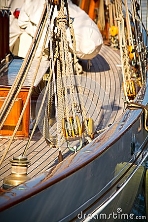 Sailing yachts' pulleys and ropes Stock Photo