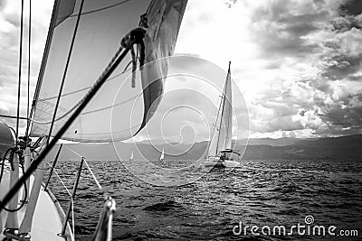 Sailing yachts in the sea in stormy weather. Stock Photo