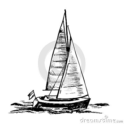 Sailingboat. Sea yacht floats Vector Illustration