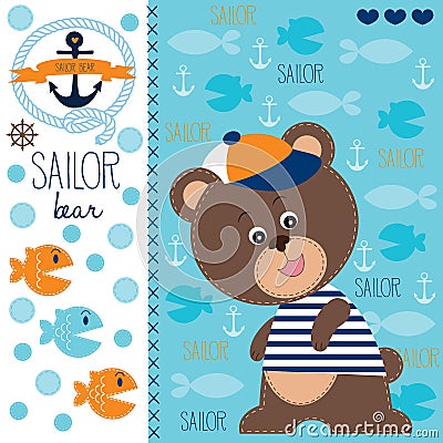 Sailor bear and fish vector illustration Vector Illustration