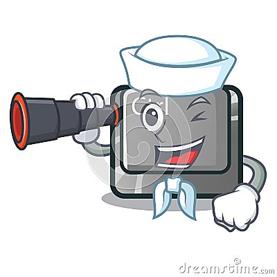 Sailor with binocular character ctrl button attached on computer Vector Illustration