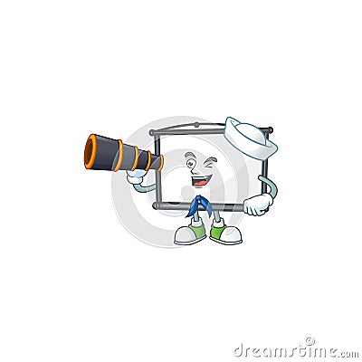 Sailor with binocular empty project screen for presentation object. Vector Illustration