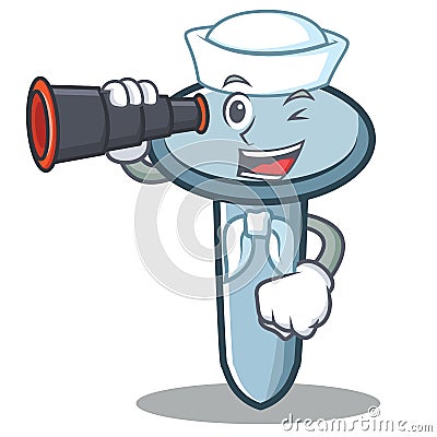 Sailor with binocular nail character cartoon style Vector Illustration