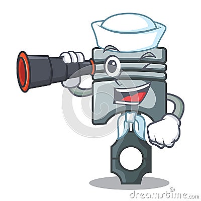 Sailor with binocular piston isolated in the cartoon shape Vector Illustration