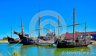 Sailor, Christopher Columbus - Ship detail.Caravels de Columbus. Cristobal Colon Ships Editorial Stock Photo