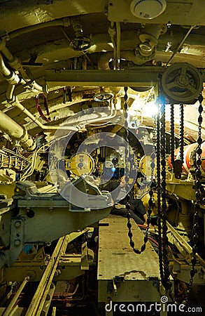 Sailor in the engine room in the submarine Editorial Stock Photo