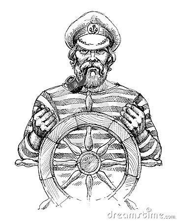 Sailor at helm portrait Vector Illustration