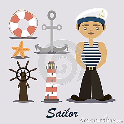 Sailor with a lighthouse Vector Illustration