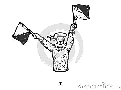 Flag semaphore letter T sketch vector illustration Vector Illustration