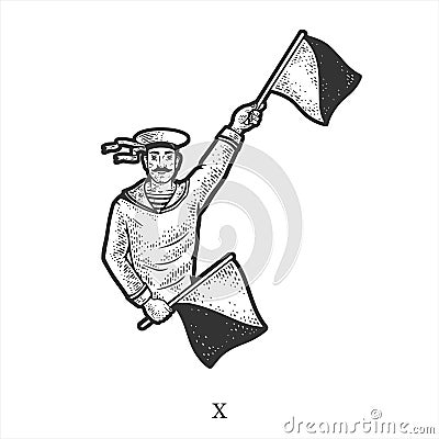 Flag semaphore letter X sketch vector illustration Vector Illustration