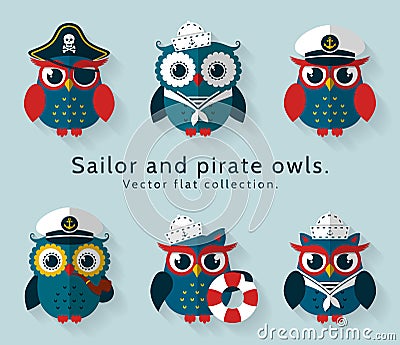 Sailor and pirate owl. Vector set. Vector Illustration