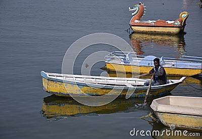 Sailor sailing in Upper Lake, Bhopal Editorial Stock Photo
